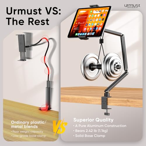 Tablet Stand for Desk, Adjustable iPad Holder for Bed, 4.7"-15.6" | 360° Rotation, Sturdy Aluminum Tablet Arm Mount for iPad Pro/Air/Mini, iPhone, Galaxy Tab, for Kitchen, Work, Video Call - size: 3 Arm-Up to 15.6"
