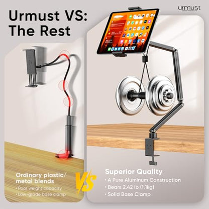 Tablet Stand for Desk, Adjustable iPad Holder for Bed, 4.7"-15.6" | 360° Rotation, Sturdy Aluminum Tablet Arm Mount for iPad Pro/Air/Mini, iPhone, Galaxy Tab, for Kitchen, Work, Video Call - size: 3 Arm-Up to 15.6"