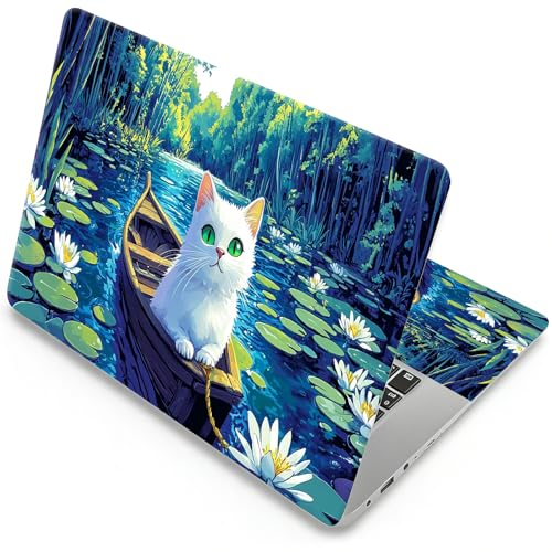 Universal Laptop Skin, DIY Cut-to-Fit Vinyl Cover Compatible with HP, Dell, Lenovo, Mac (13.3" to 15.6"), Anti-Scratch, No Residue & Bubble-Free Protective Decal Sticker, Anime Cat Water Lily - color: Anime Cat Water Lily