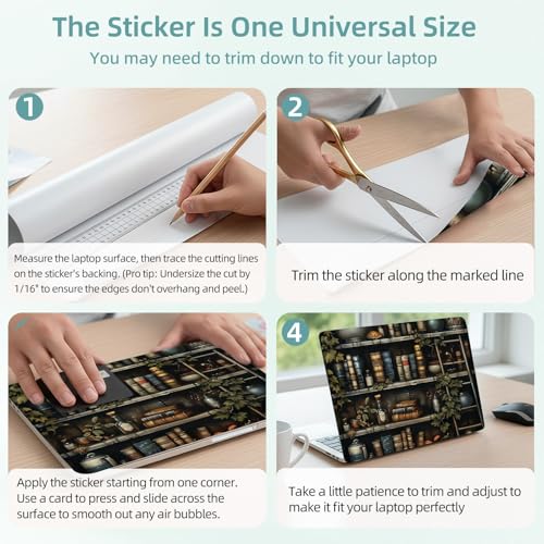 Universal Laptop Skin Decal, 3-Piece Vinyl Protector for 12 13 14 15.6" Notebook, Waterproof Anti-Scratch, Easy Trim & Bubble-Free Finish, Bookshelf Filled with Various Books - color: Bookshelf Filled with Various Books