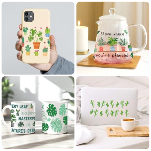UV DTF Cup Wraps Transfer Stickers Green Plants Pattern, 10 Sheets Waterproof Custom Vinyl Transfer Sticker 16oz Coffee Glass Cup Tumbler Bottle Mug Decals for Men Women | Waterproof UV DTF Stickers, Custom Vinyl Decals for 16oz Coffee Cups Tumblers Bottl