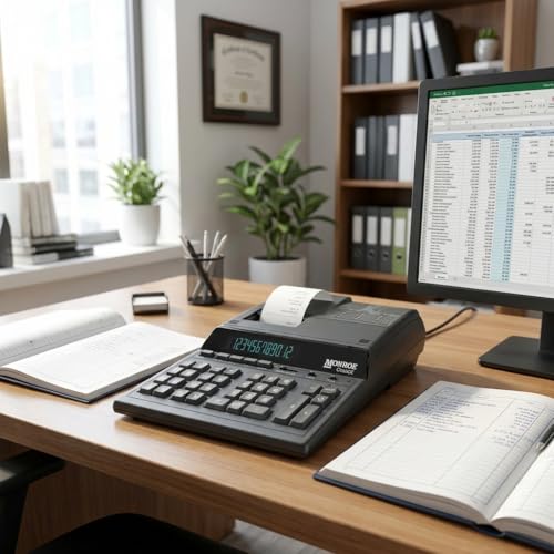 Monroe ClassicX 12-Digit Heavy-Duty Printing Calculator - Enclosed Paper Roll, Velvet Touch Keys, 5 Lines/Sec, Dual Memory - Professional Accounting Calculator