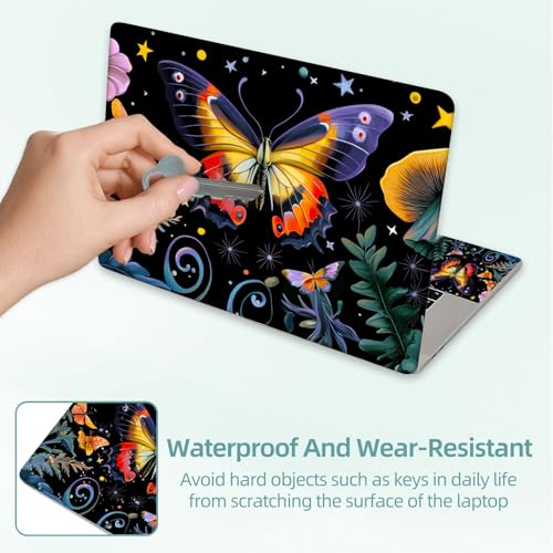 Universal Laptop Skin Decal, 3-Piece Vinyl Protector for 12 13 14 15.6" Notebook, Waterproof Anti-Scratch, Easy Trim & Bubble-Free Finish, Mushroom Butterfly Flower - color: Mushroom Butterfly Flower