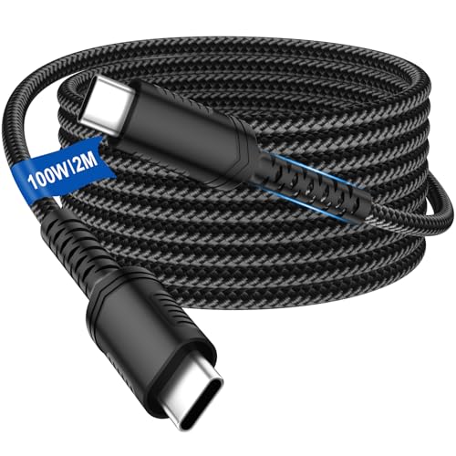 100W USB C to USB C Cable 6FT Fast Charging Cord for iPhone 17 16 | Braided TypeC Charger Cord for iPhone 17 Pro Max 17e 16e/Samsung S26 Ultra S25 S24/A37,for HP/Dell/MacBook Air Lapop PC Black - size: 6 feet