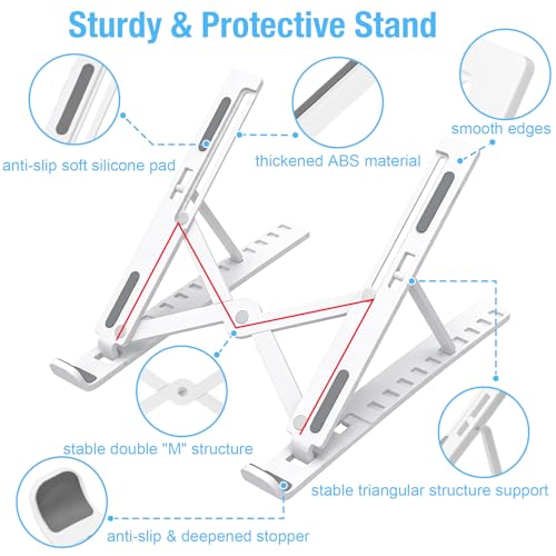 Marte Vanci Laptop Stand for Desk, Portable Computer Riser with 10 Adjustable Levels, Foldable Notebook Holder Ergonomic Ventilated Cooling ABS Computer Stand for Laptops Tablets White - color: White