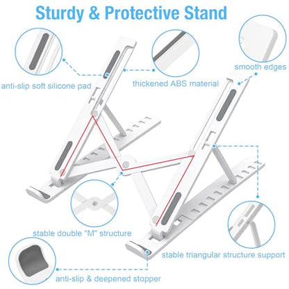 Marte Vanci Laptop Stand for Desk, Portable Computer Riser with 10 Adjustable Levels, Foldable Notebook Holder Ergonomic Ventilated Cooling ABS Computer Stand for Laptops Tablets White - color: White
