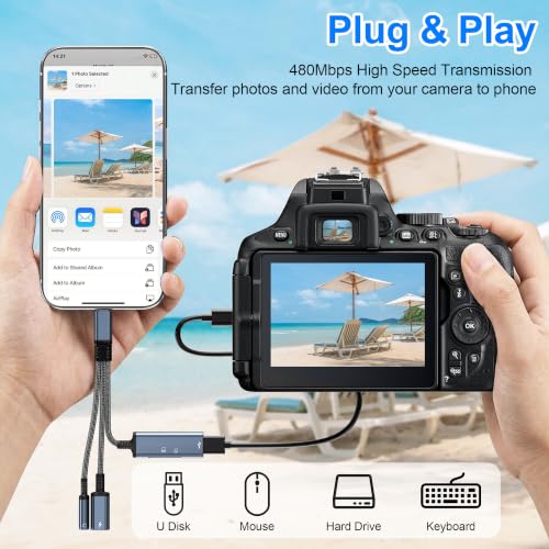 USB-C to 3.5mm Headphone Adapter,3 in 1 USB C Charging Port Splitter,OTG Adapter,TF/SD Card Reader,USB C to Audio Jack Adapter for iPhone15 16 17,Android,iPad,Laptop,Slivery