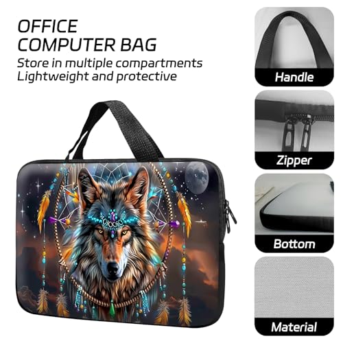 14 15 15.4 15.6 inch Laptop Handle Bag Computer Bag, Pouch Holder Notebook Sleeve Cover Soft Case Compatible for Dell,Lenovo,Toshiba HP, Asus Notebook-Dream Catcher Wolf - color: Dream Catcher Wolf