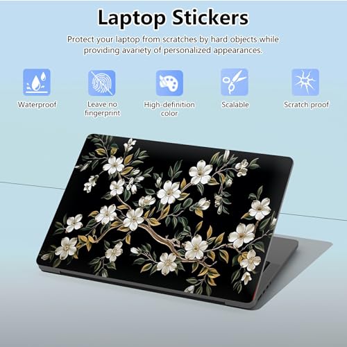 Universal Laptop Skin Sticker with 2 Wrist Pad Skins, Waterproof Scratch Resistant Vinyl Laptop Cover Decal, Cut to Fit for 11–15.6 Inch MacBook HP Dell Lenovo, Jasmine - color: Jasmine