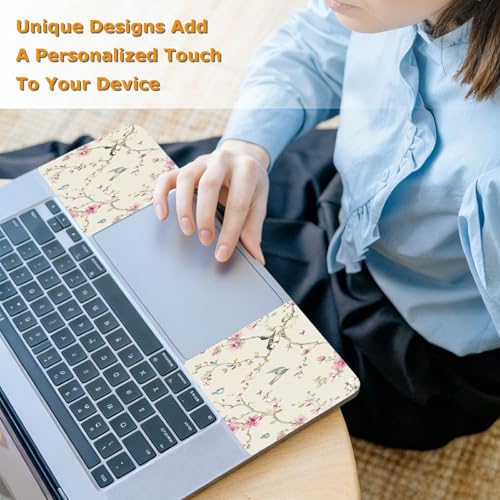 Universal Laptop Skin Sticker with 2 Wrist Pad Decals, 3-Piece Removable Vinyl Laptop Cover, Birds Pink Flowers Waterproof Anti-Scratch, Easy-Trim Fit for 13.3" 14" 15.6" Laptops - color: Birds Pink Flowers