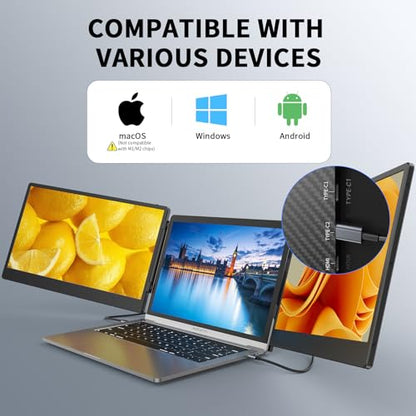 14" Laptop Screen Extender - Upgraded FHD 1080P IPS Triple Portable Monitor: 300% More Efficient, Ultra-Slim Travel Display for 13-17.3" Laptops,with Stand Plug & Play for Windows/Chrome/Mac