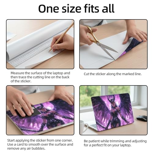 Aesthetic Laptop Skin Sticker, Dark Winged Elf in Purple Lightning Waterproof Vinyl Laptop Decal, Removable Bubble Free, Reusable Protective Cover for 13 14 15 15.6 Inch - color: Dark Winged Elf in Purple Lightning