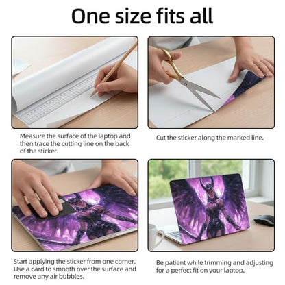 Aesthetic Laptop Skin Sticker, Dark Winged Elf in Purple Lightning Waterproof Vinyl Laptop Decal, Removable Bubble Free, Reusable Protective Cover for 13 14 15 15.6 Inch - color: Dark Winged Elf in Purple Lightning