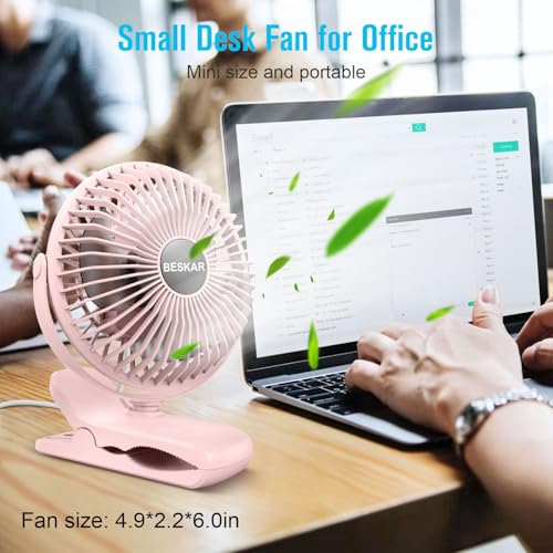 BESKAR Small Clip on Fan, 3 Speeds USB Fans with Strong Airflow, Clip & Desk Fans USB Plug in with Sturdy Clamp - Ultra Quiet operation Fan for Office Dorm Bedroom Stroller | 3 Speeds Strong Airflow, Sturdy Clamp, Ultra Quiet Personal Cooling Fan for Offi
