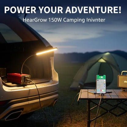 HearGrow 150W Power Inverter for Vehicle: 12V DC to 110V AC Converter - Car Plug in Adapter Outlet with 3.1A Dual USB Charger for Laptop Drone Camping Road Trip & Mobile Office