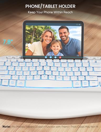 SABLUTE Wireless Keyboard and Mouse Combo - Ergonomic Wave Keyboard with Soft Leather Wrist Rest, Phone Holder, Rechargeable, RGB Backlit Mouse, Full-Size Set for Windows/Mac/Computer (White) - color: White