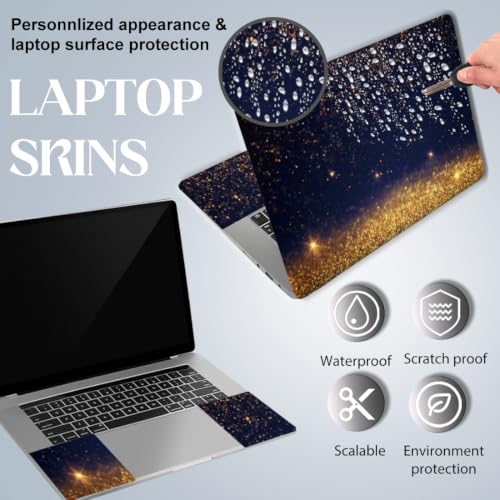 SUPERDANT 3 Pcs Laptop Skin Sticker Cover Decal Golden Sequin Sparkling Spots PVC Waterproof Scratch-Resistant Trim-to-Fit for 12-15.6 Inch Notebook Wrap Personalize Gift 15x10.6in