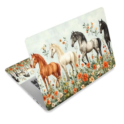 Aesthetic Laptop Skin Cover,12-15.6 Inch Universal Vinyl Sticker Decal,Waterproof Scratch-Resistant Notebook Wrap,Removable Residue-Free Protector,Horses Flowers Field - color: Horses Flowers Field