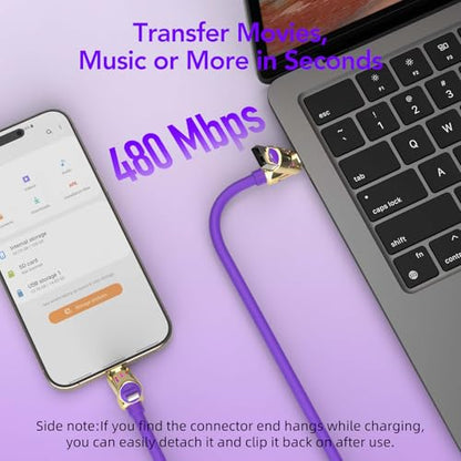 MFish 240W 4-in-1 Charging Cable with Carrying Case, 6.6FT Fast Charger USB-A & USB-C to USB-C/Lightning, for iPhone 17/16/15/14, MacBook, iPad, Samsung S25/S24 (Purple Gold, 6.6Ft) - color: Purple Gold, size: 6.6Ft