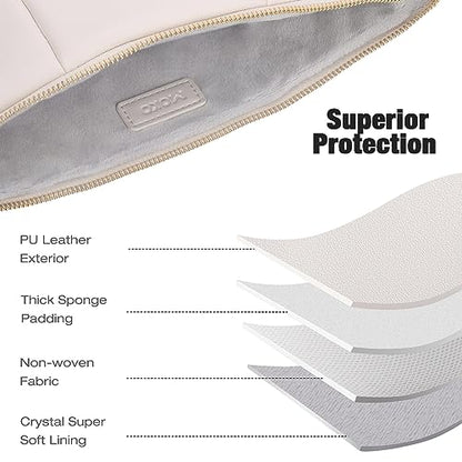 MoKo 13.3-14 Inch PU Leather Laptop Sleeve Fit with New Mac Neo 13", Mac Air 13'' M5 2026, Mac Pro 14'' M5, Mac Pro 13" M2/M1, Built-in Elastic Band, Laptop Carrying Case, White - color: White, size: 13.3-14 inch