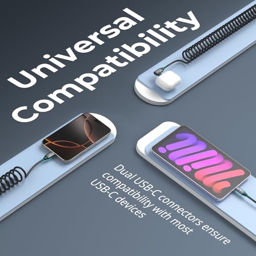 SMALLRIG USB C to USB C Coiled Data Cable (Straight to Angled), 90 Degree USB C Cable 20Gbps High Speed Data Transfer, Support PD 100W Fast Charging, for iPhone, Laptops and Cameras etc. - 4792