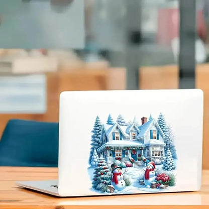 Christmas Snowman & House PVC Vinyl Car Decals Stickers Waterproof Self-Adhesive Decals for Cars, Laptops, Trucks, Motorcycles Wall Window Luggage Scratch Cover Door Decor Sticker