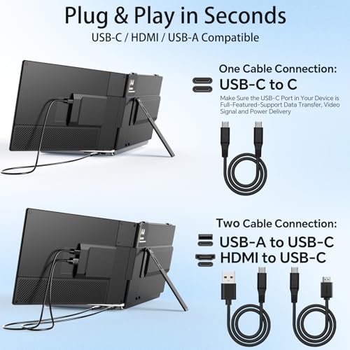 14" Laptop Screen Extender, 1080P FHD Dual Portable Monitor for Laptop with Speaker, USB-C/HDMI Plug & Play, Extended Screen for Mac/Windows/Chrome, Fit 13-17.3" Laptops - size: 14" Dual Monitor