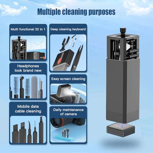 Keyboard Cleaning Kit Laptop Cleaner,Computer Screen Cleaning Brush Tool | 32-in-1 Multi Function PC Electronic Cleaner Kit for iPad iPhone Pro,Earbuds,Camera Monitor-Black - color: Black1