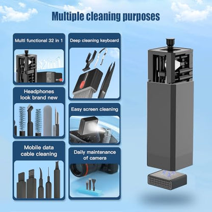 Keyboard Cleaning Kit Laptop Cleaner,Computer Screen Cleaning Brush Tool | 32-in-1 Multi Function PC Electronic Cleaner Kit for iPad iPhone Pro,Earbuds,Camera Monitor-Black - color: Black1