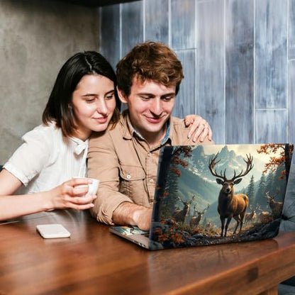 Universal Laptop Skin Sticker Decal, Compatible with MacBook HP Dell Lenovo 12"-15.6", Reusable Vinyl Notebook Cover 3PCS Set, High-Recognition Film-Majestic Forest Deer Mountains - color: Majestic Forest Deer Mountains