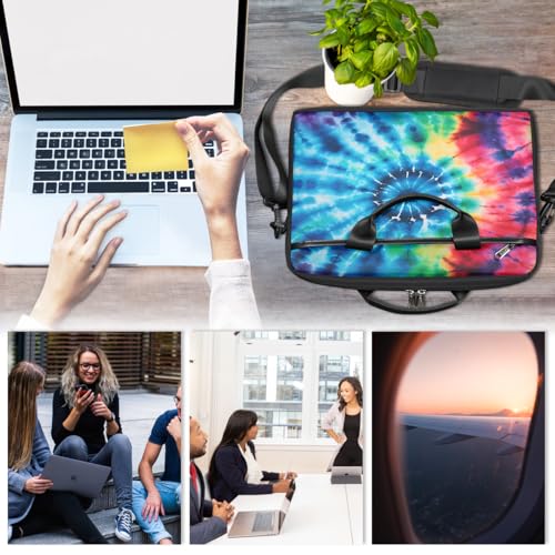 Laptop Shoulder Bag for Women Men, Waterproof Computer Case Messenger Bag Briefcase for Business Office Travel - color: Rainbow Tie Dye