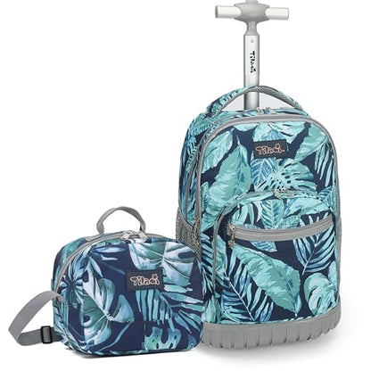 NEW TILAMI Rolling Backpack for Kids 18 Inch Wheeled Laptop Backpack Kids School Travel - color: Leaves