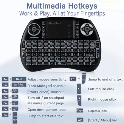 iPazzPort Mini Bluetooth & 2.4GHz Wireless Keyboard with Touchpad Mouse, 3-Color Backlit Portable, Rechargeable, for Smart TV/Fire TV/Android TV Box/PC/Mac/Raspberry Pi