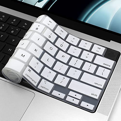 ProElife Keyboard Cover Skin for MacBook Air 13.6 inch 15 inch 2024 2023 2022 M3 M2 Chip A2681 A2941, Ultra Thin Keyboard Protector U.S Enter for 2024-2022 Air 13.6'' 15'' M3 M2 Accessory (White) | US Enter, Ultra Thin (0.26 mm), Silicone Protective Skin,