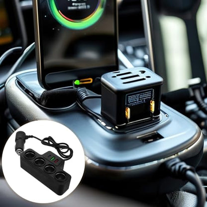 Mobestech Fast Charging Car Adapter with USB C Port and Pd 4-Port Vehicle Power Splitter for Phones and Multiple Devices Compact Car Charger