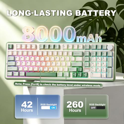 YUNZII B98 PRO QMK/VIA Wireless Mechanical Gaming Keyboard,96% Layout with Numpad and Cute Cat Knob, BT/2.4G/USB-C,Linear Switch Hot Swap Gasket,RGB for Win/Mac (Matcha Green, Candy Linear Switch) - color: Matcha Green, size: Candy Linear Switch