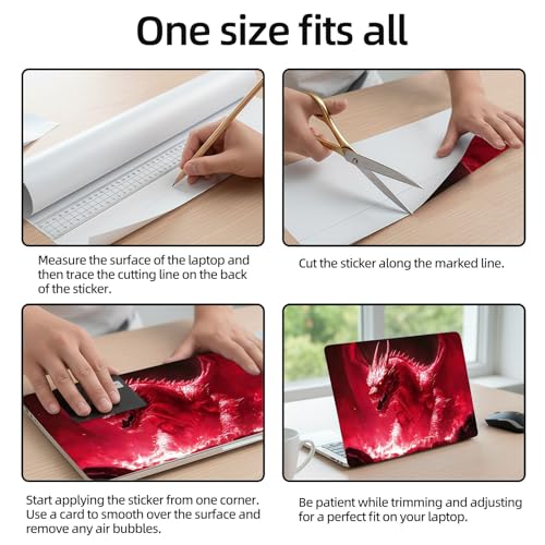 Aesthetic Laptop Skin Sticker, Red Dragon in Fiery Lava Waterproof Vinyl Laptop Decal, Removable Bubble Free, Reusable Protective Cover for 13 14 15 15.6 Inch - color: Red Dragon in Fiery Lava