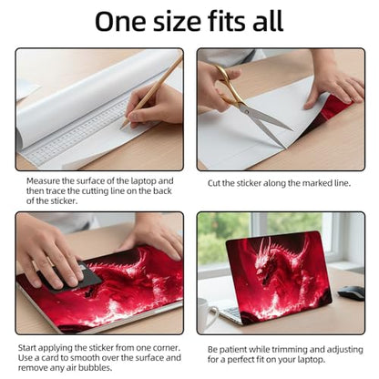 Aesthetic Laptop Skin Sticker, Red Dragon in Fiery Lava Waterproof Vinyl Laptop Decal, Removable Bubble Free, Reusable Protective Cover for 13 14 15 15.6 Inch - color: Red Dragon in Fiery Lava