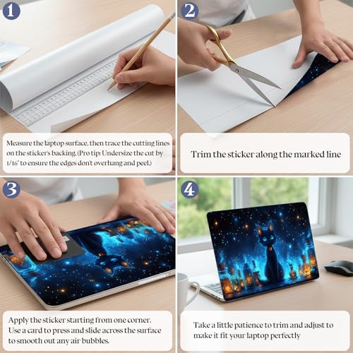 Universal Laptop Skin Sticker Decal,15.6 Inch Laptop Vinyl Cover for 13" 14" 15.6" Laptop,Scratch-Resistant Waterproof Protector Wrap,Reusable with Wrist Pads,Cosmic Witch Cat Potions - color: Cosmic Witch Cat Potions