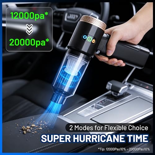GcdPai Handheld Car Vacuum Cordless 20000PA Powerful Small Portable Rechargeable Vacuum Cleaner with LED Light Mini Vacuum for Car, Home, Office, Keyboard, Pet (Black Gold)