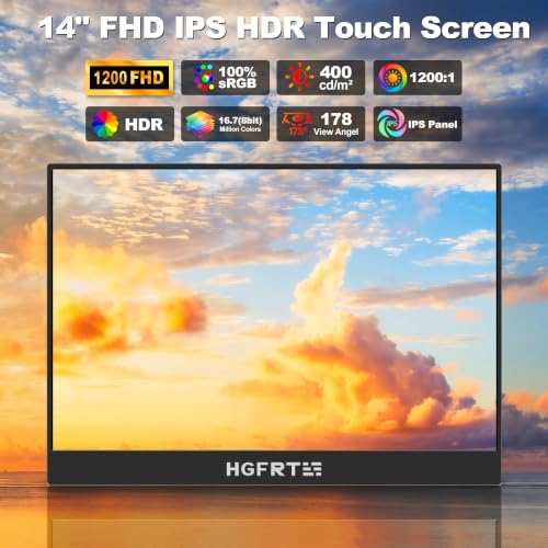 Portable Monitor Touchscreen 14", 1920x1200 60Hz USB-C & FHD External Display Touch Screen for Laptop/Mac/Gaming/Office, VESA Mountable Travel Monitor with Built-in Speakers-LCD Panels - size: 14inches