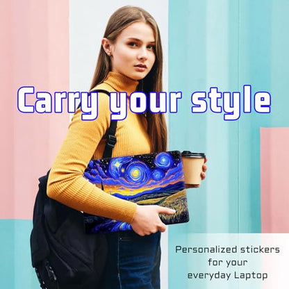 Universal Laptop Skin Sticker Decal, Compatible with MacBook HP Dell Lenovo 12"-15.6", Reusable Vinyl Notebook Cover 3PCS Set, High-Recognition Film-Starry Night Village Field - color: Starry Night Village Field