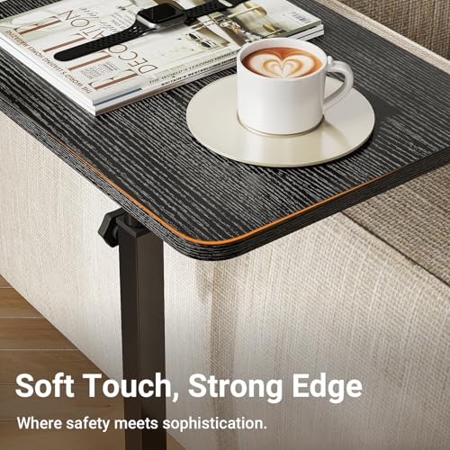 ELYKEN TV Tray Table, C-Shape Couch Desk, 360° Swivel Side Table Height Adjustable, Laptop Stand for Couch Recliner, Small Bedside Tables (Black) - color: Black