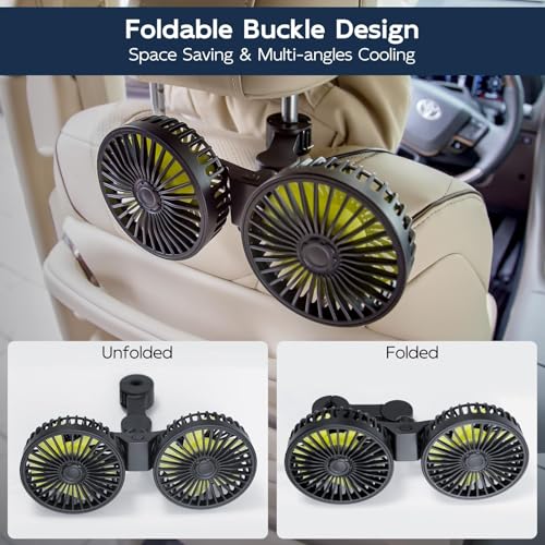 XOOL Car Fan for Backseat Kids, Dual Head USB Car Cooling Fans - 3 Speeds 360° Rotatable Rear Headrest Fans, 5V/2A Powerful Electric Air Circulation Fan for Vehicles SUV RV - size: USB Dual Fan - Back (Three Speeds)