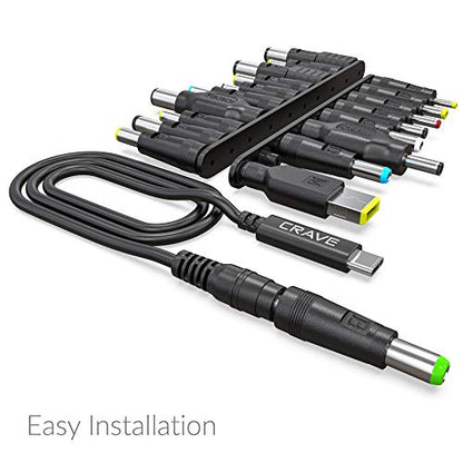 19pcs Laptop Adapter Kit for Crave PowerPack [USB-C to DC Cable + 19 adapters] for Acer, Asus, Lenovo, Fujitsu, Toshiba, DELL, HP, Compaq, Samsung, BenQ, Sony, IBM