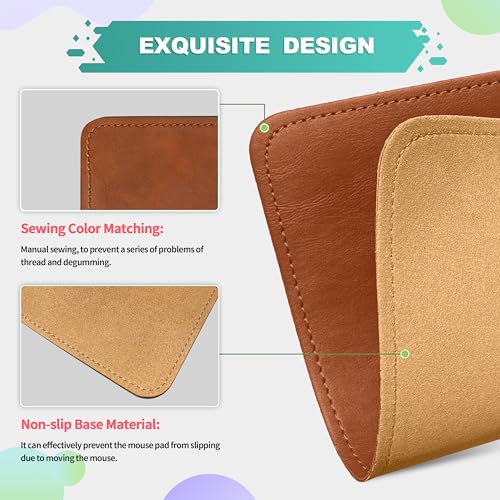 Mouse Pad, PU Mouse Pad，Leather Mouse Pad with Stitched Edge Micro-Fiber Base with Non-Slip Waterproof，Mouse Pad for Computers，Laptop, 8x11Inch (Caramel Brown) - color: Caramel Brown, size: 8L x 11W inches