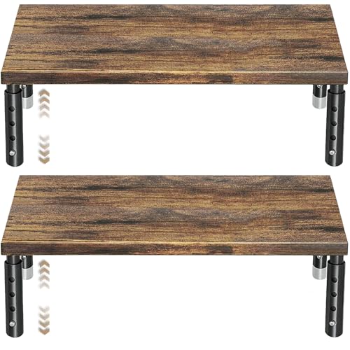 ECOLOVI Adjustable Wood Computer Monitor Stand Riser, Office Desk Organizer and Accessories for Monitor, Laptop, PC, Printer, Office Desk Accessories Workspace Organizer for Home Office Supplies, Brown 2-Pack - color: Brown 2-Pack, size: 1-Tier