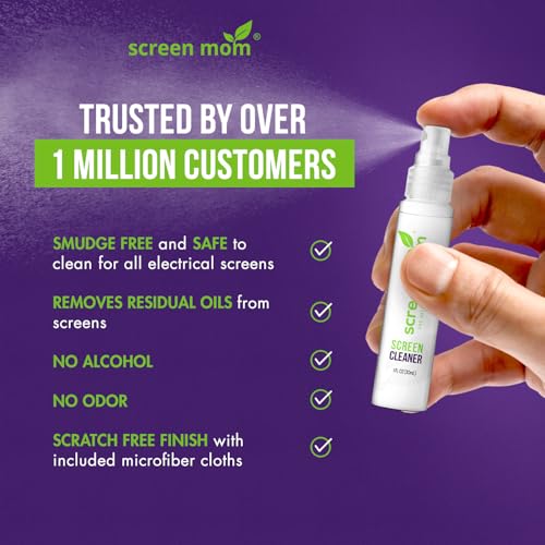 Screen Cleaner Spray 2 Pack-2x1oz for TV, Car, Laptop & Computer | Streak-Free Cleaning, Glass & OLED Safe, Alcohol & Ammonia Free, Includes 2-Microfiber Cloths, Removes Fingerprints & Smudges - size: 1oz Pack of 2