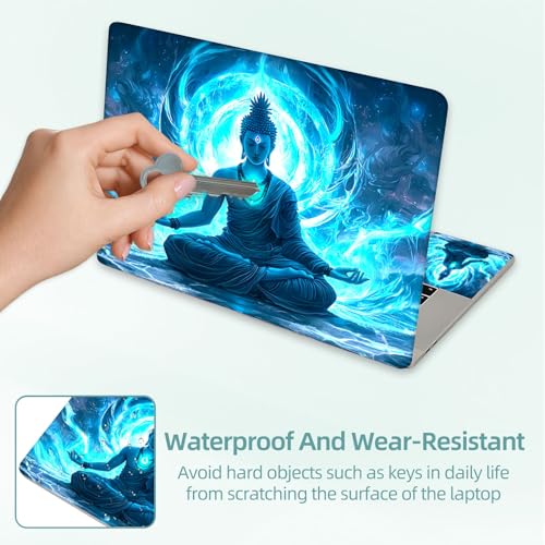 Universal Laptop Skin Decal, 3-Piece Vinyl Protector for 12 13 14 15.6" Notebook, Waterproof Anti-Scratch, Easy Trim & Bubble-Free Finish, Buddha with Glowing Blue - color: Buddha with Glowing Blue