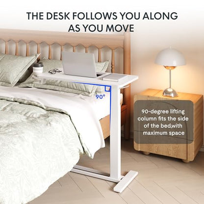 FLEXISPOT Adjustable C Table with Wheels, Mobile Snack Side End Table Sofa Couch Bedside Table Laptop Rolling Cart TV Tray Night Stand Small Space Side Table,(31.5" W x 17.7" D,White) - color: White, size: 32x18